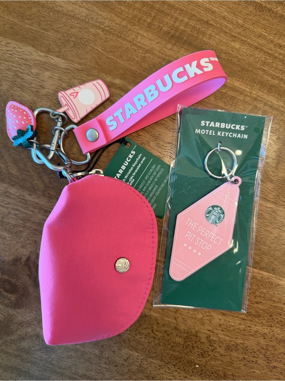 Starbucks Pink Collection Wristlet Keychain with Motel Keychain